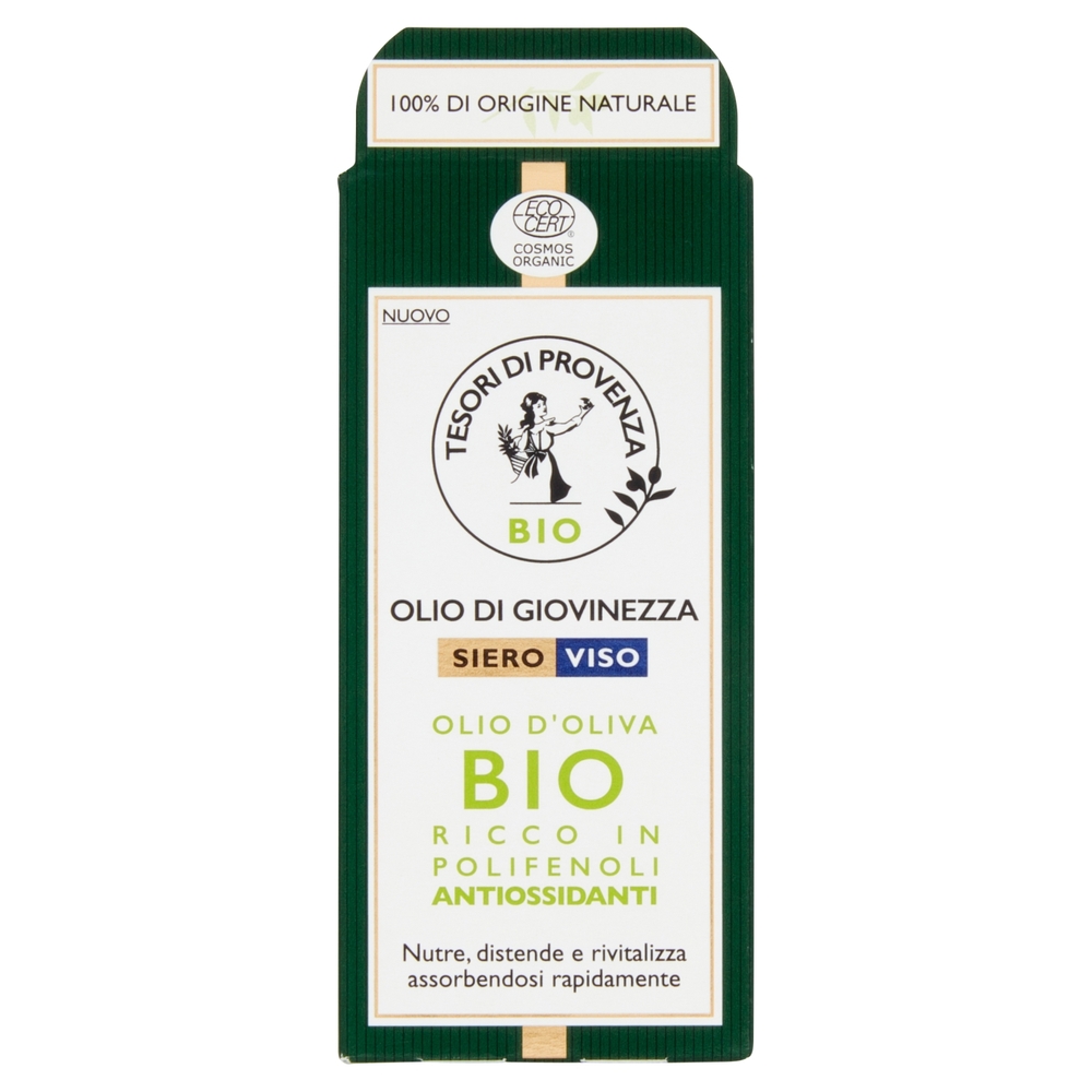 Tesori di Provenza Siero Viso Anti-età con Olio d'Oliva Biologico, Ricco in Polifenoli, 30 ml